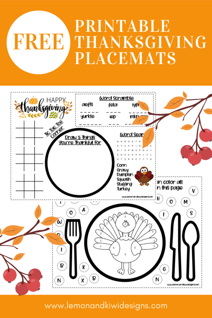 Thanksgiving Activity Placemats {Free Printables} - Lemon and Kiwi Designs