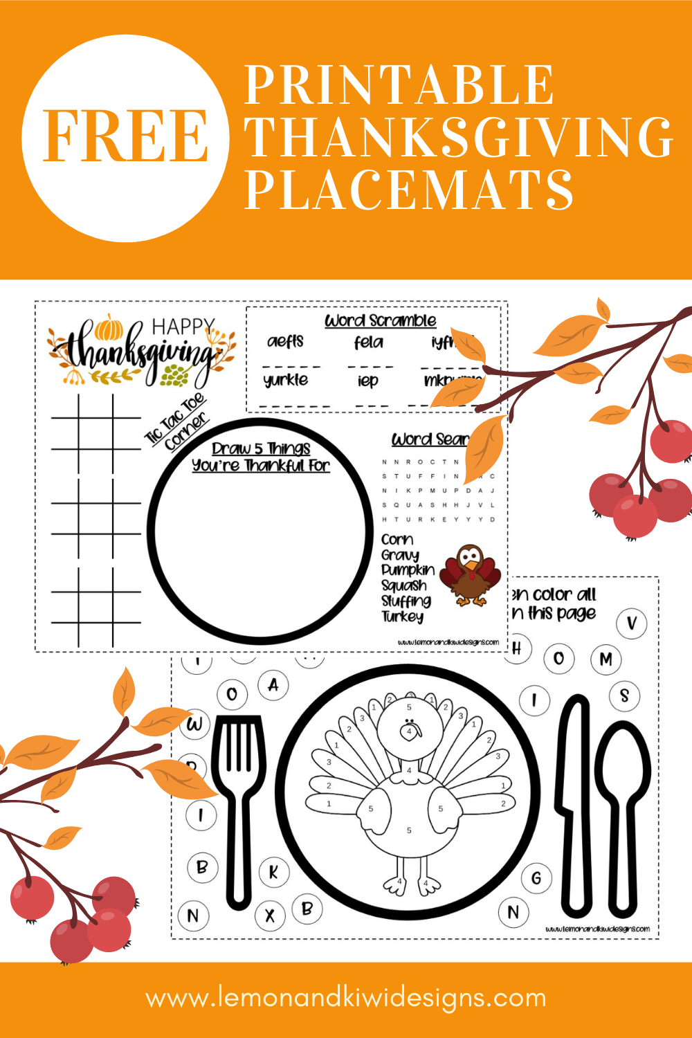 Thanksgiving Activity Placemats {Free Printables}
