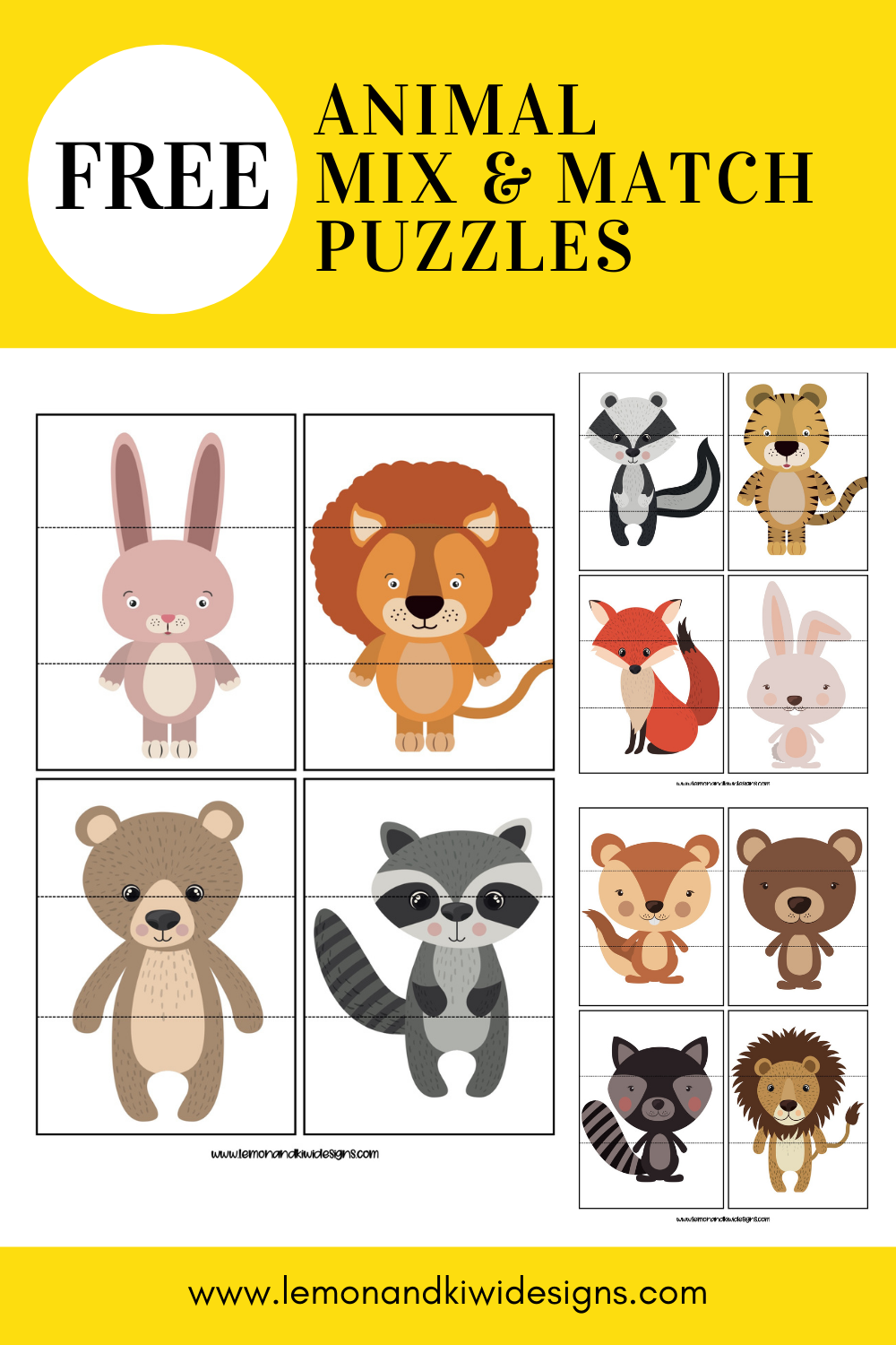 Free Printable Animal Mix and Match Puzzles