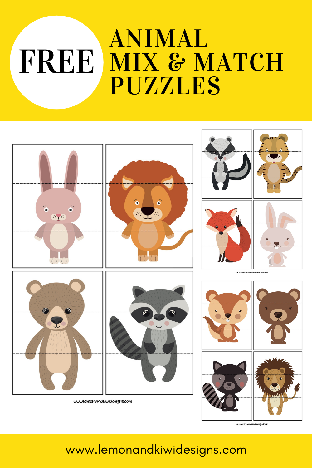 Free Printable Animal Mix and Match Puzzles - Lemon and Kiwi Designs