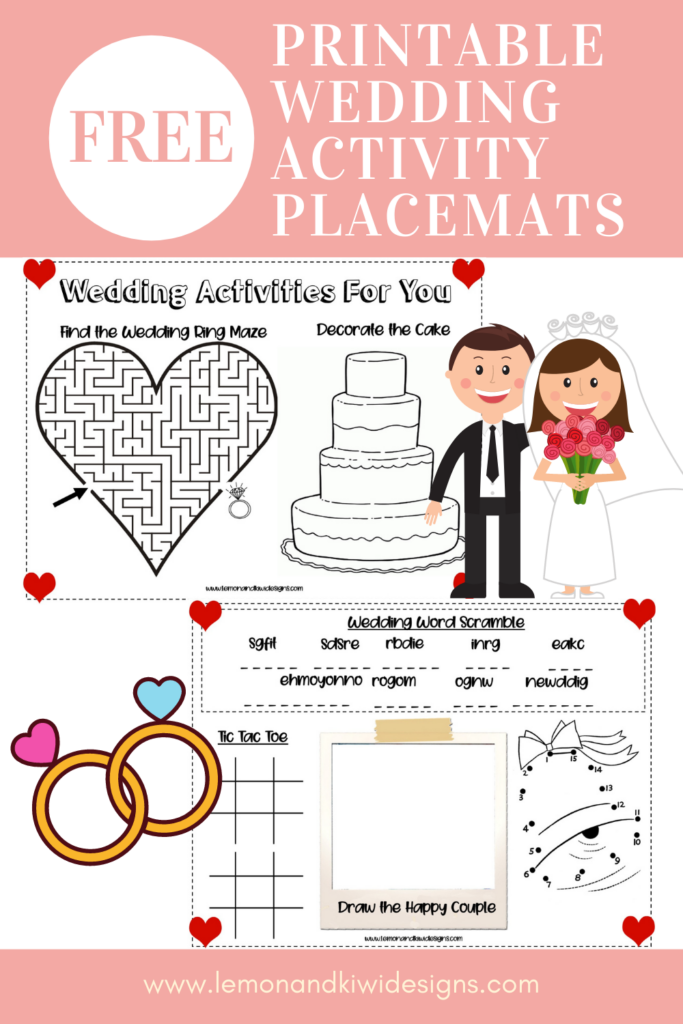 Free Printable Wedding Activity Placemats for Kids Lemon and Kiwi Designs