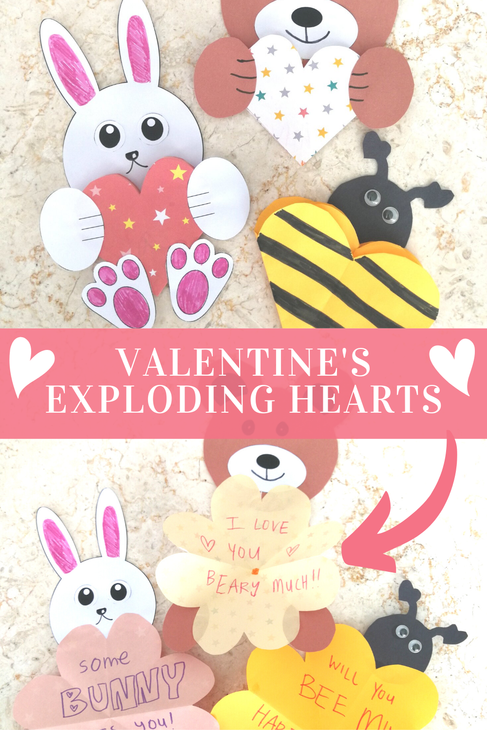 Free Printable Valentine’s Day Animal ‘Exploding Heart’ Cards