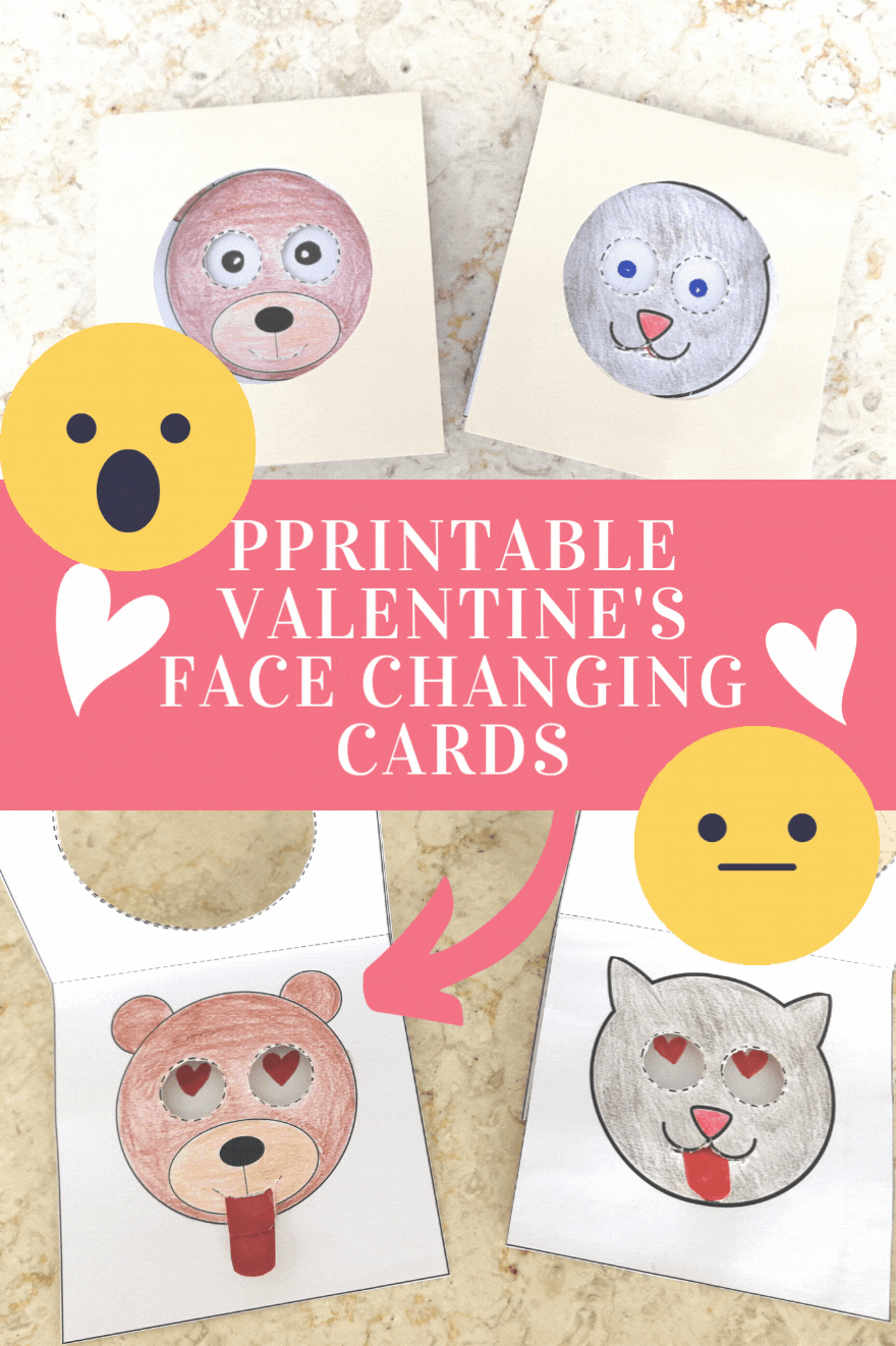 Printable Interactive Valentine’s Day Face Changing Card Template