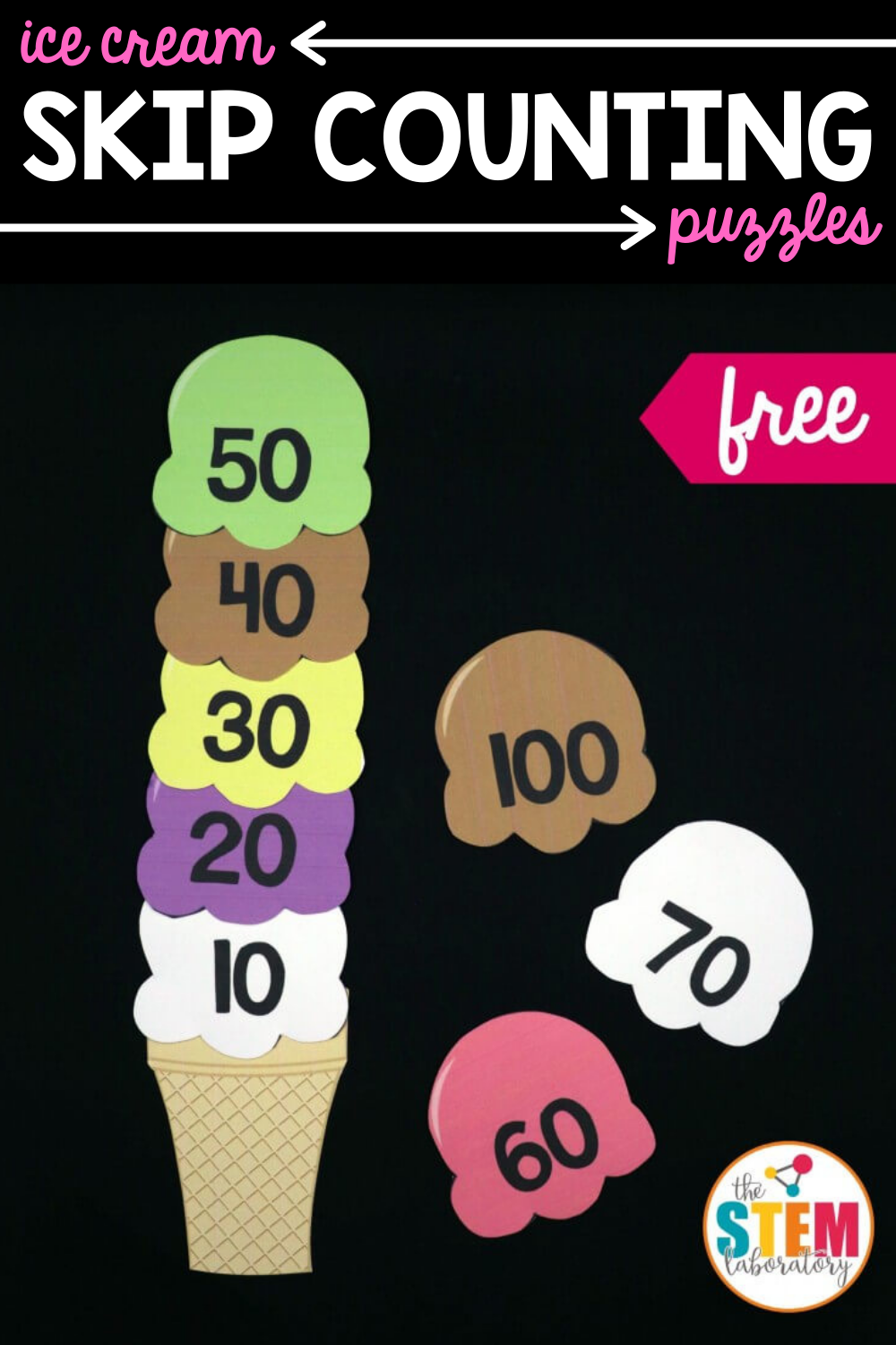 Printable Ice Cream Skip-Counting Match Puzzles