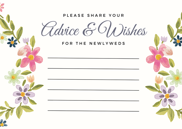 Spring Watercolor Flowers Wedding Advice cards