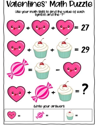 Valentines Math Worksheet 2