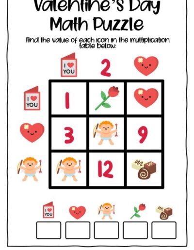 Valentines Math Worksheet 7