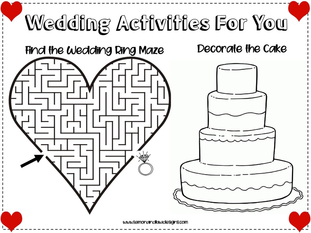 Wedding Activity Placemat Worksheet for Kids