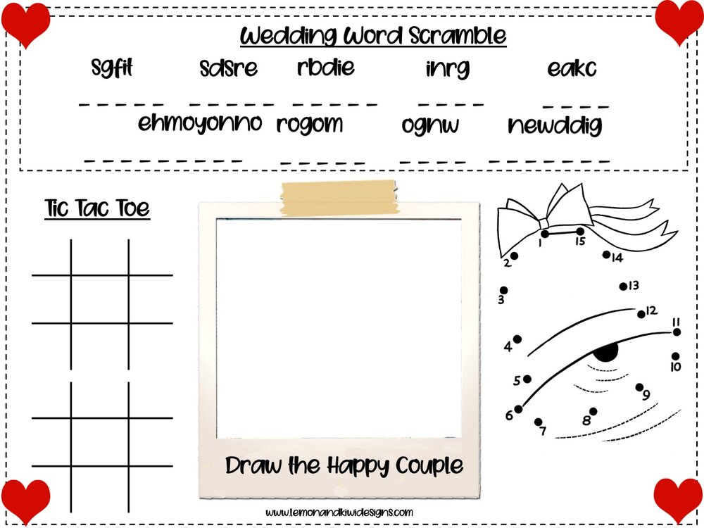 Printable Wedding Activity Placemat for Kids