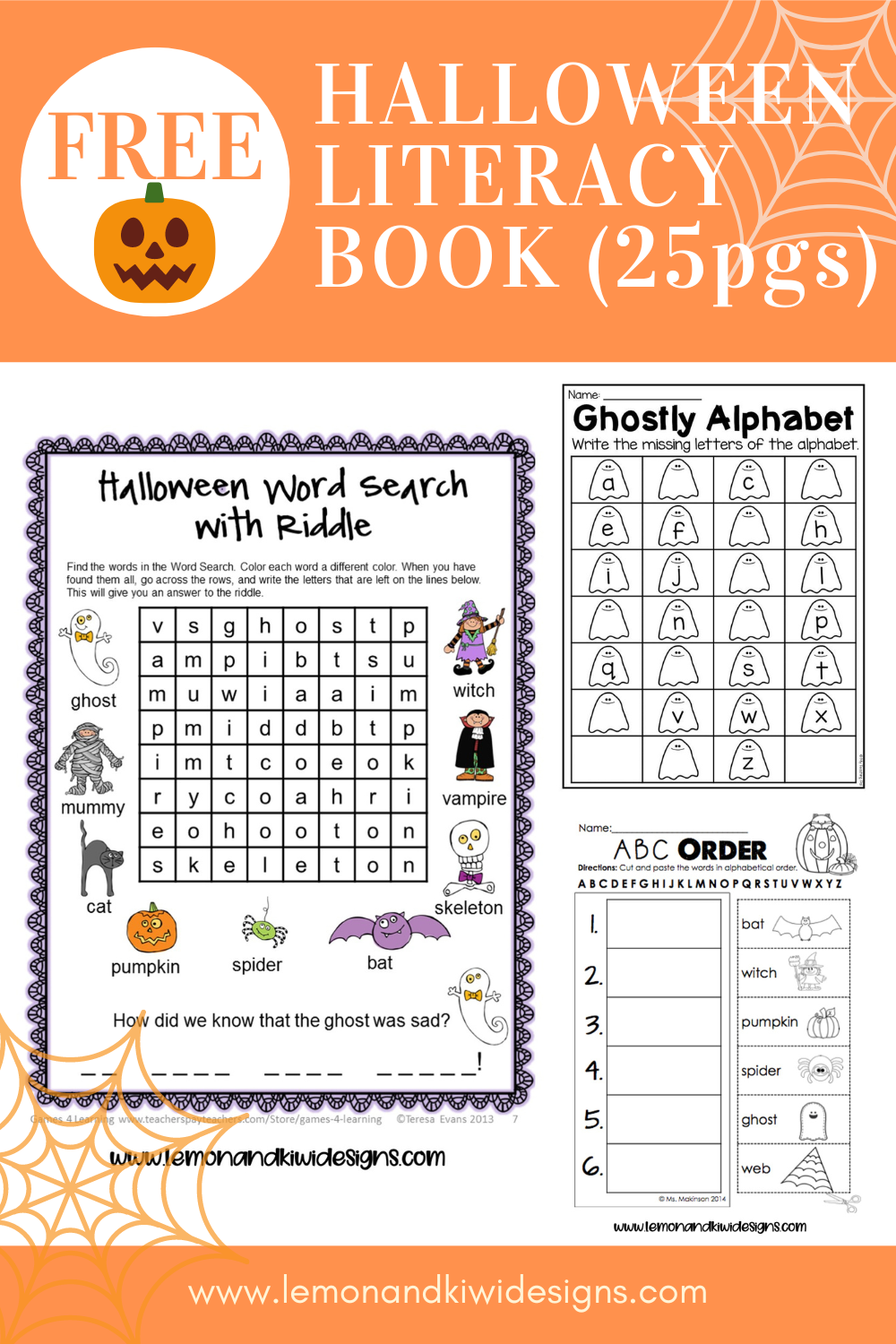 Printable Halloween Literacy Reading Spelling Writing Activities