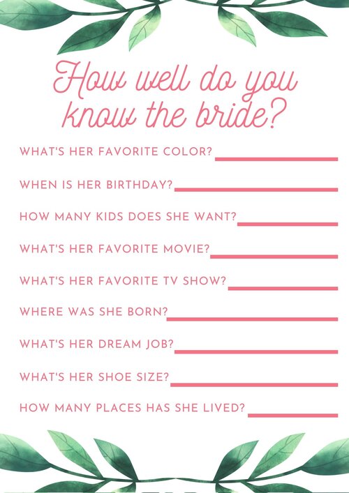 How Well Do You Know The Bride Wedding Activity