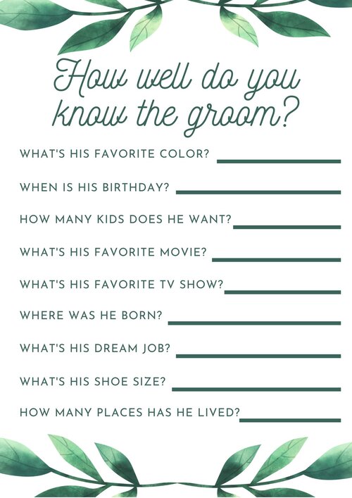 How Well Do You Know the Groom Wedding Activity