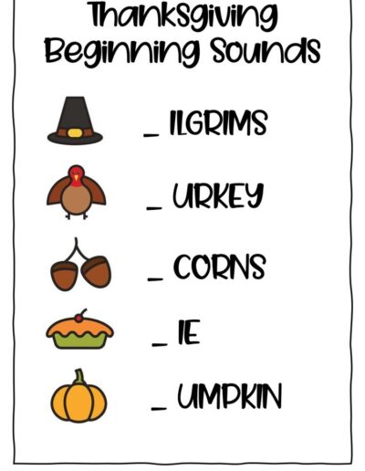 Thanksgiving Spelling Reading Worksheet 3