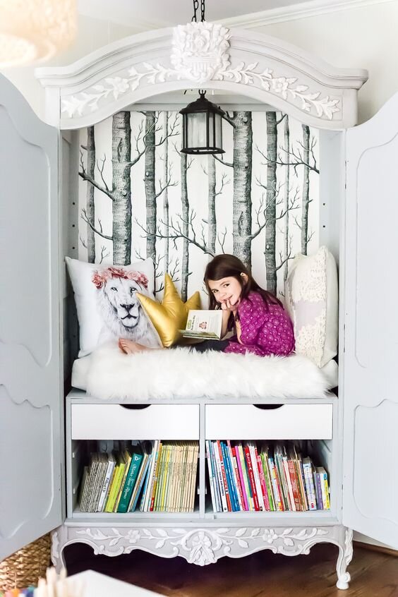 Wardrobe closet reading nook for kids
