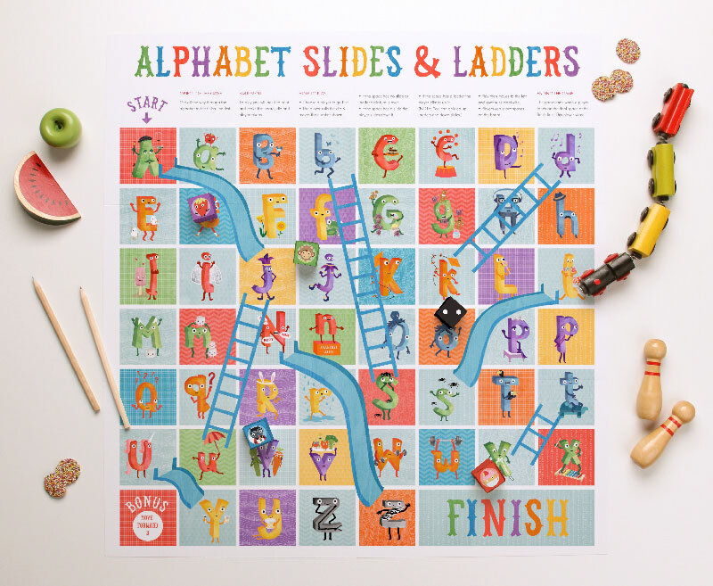 alphabet slides and ladders printable board game