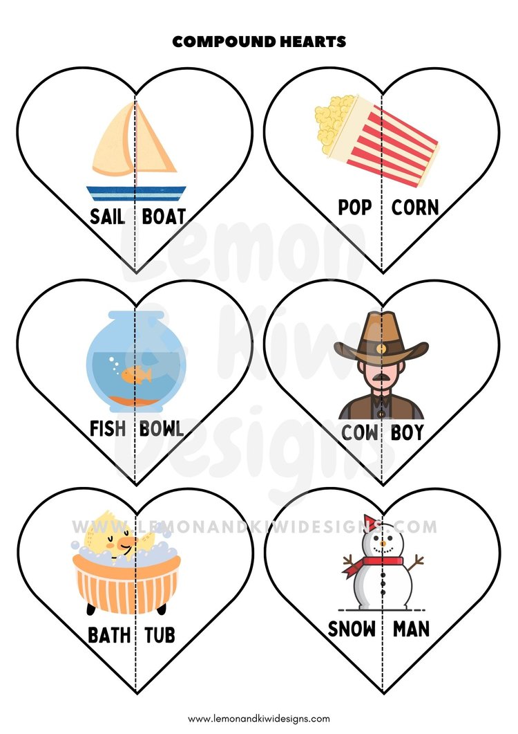 Printable Heart Shaped Compound Word Puzzles 2