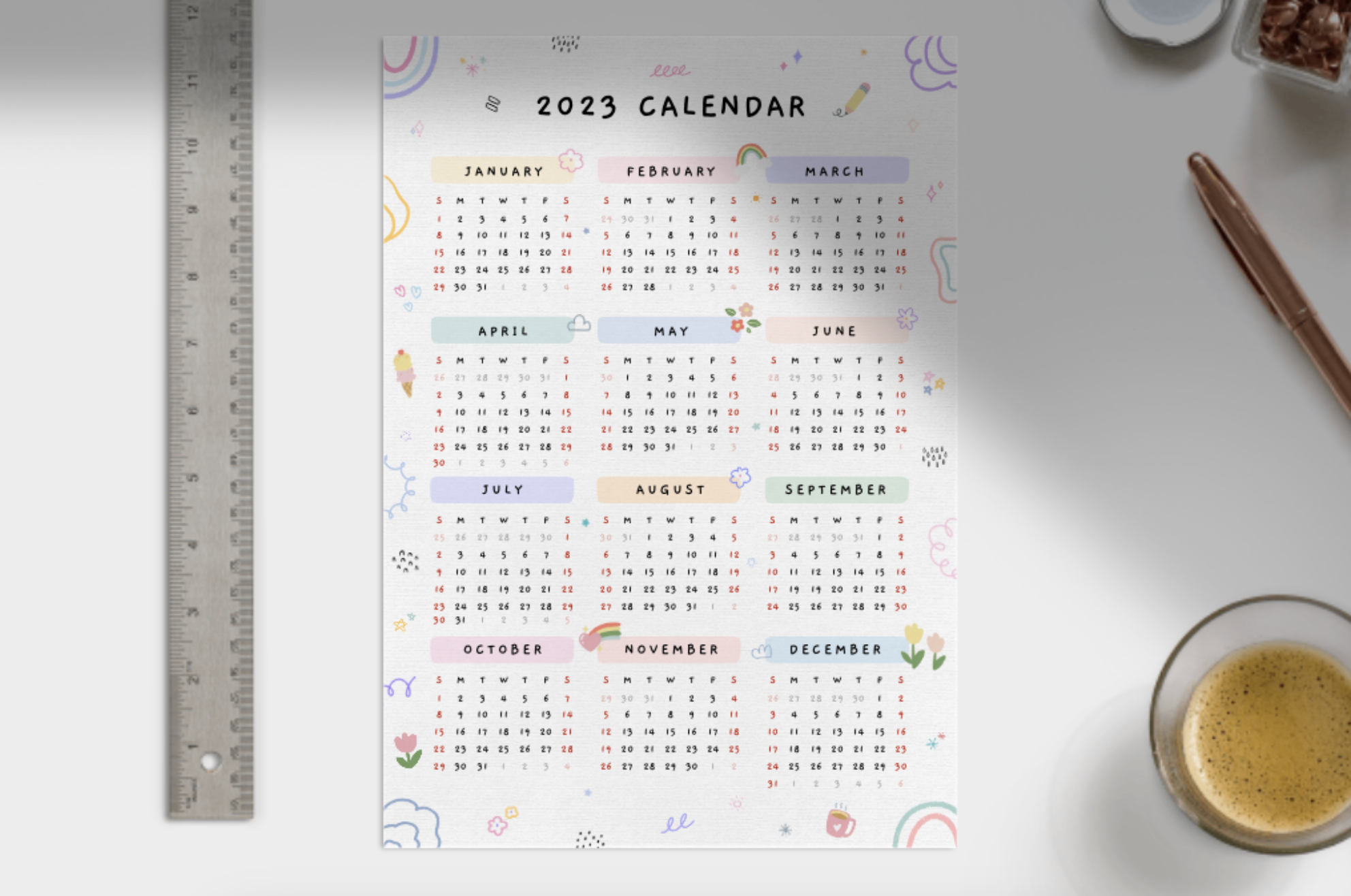 Cute Free Printable 2023 Calendar
