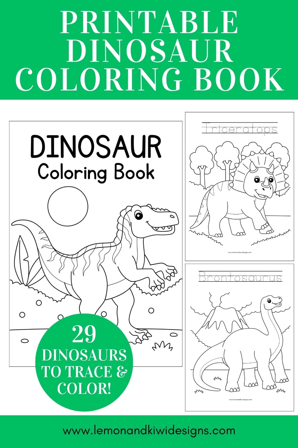 Printable Dinosaur Coloring Book (29 Dinosaur Coloring Pages)