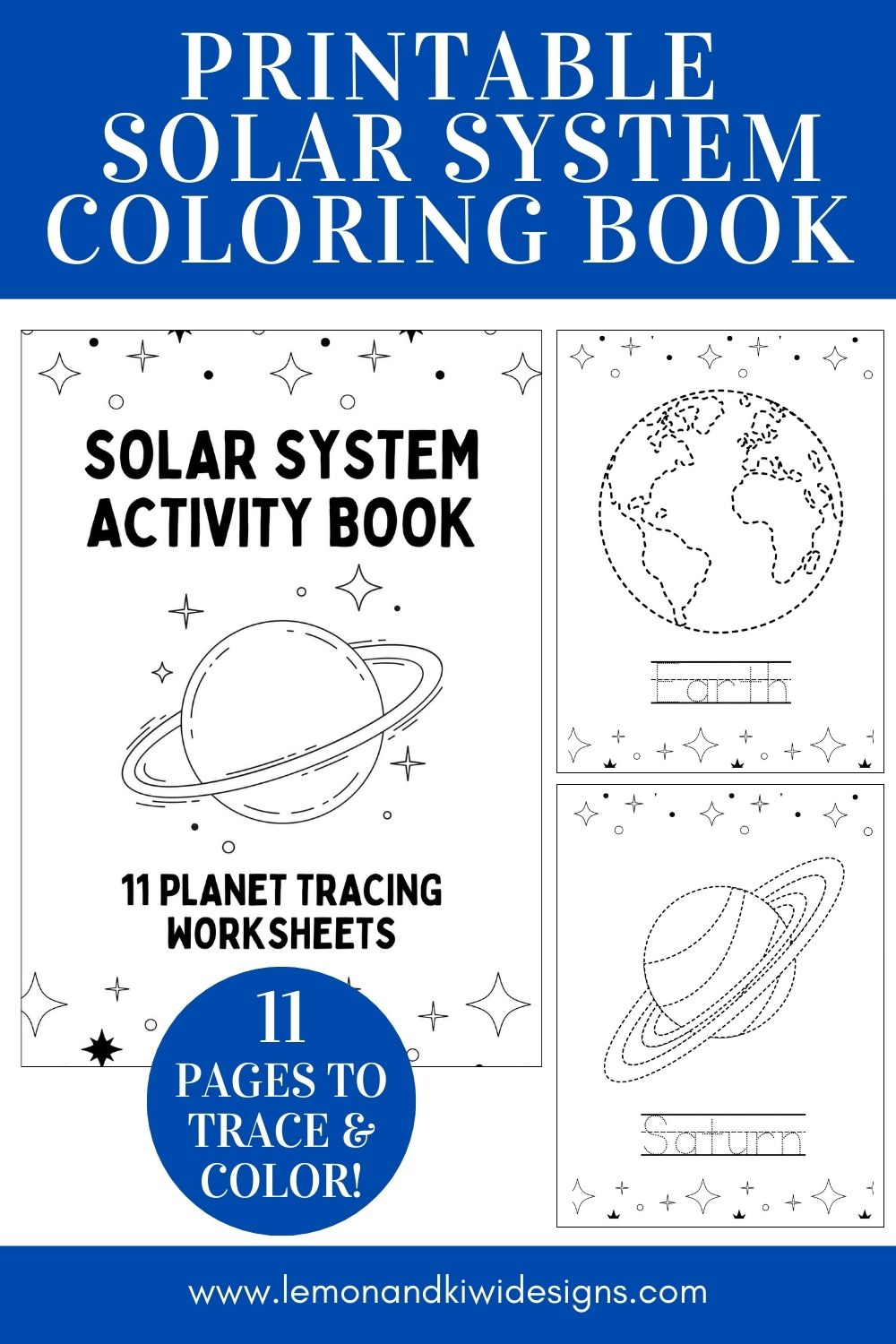Solar System Coloring Book with Individual Planet Coloring Pages