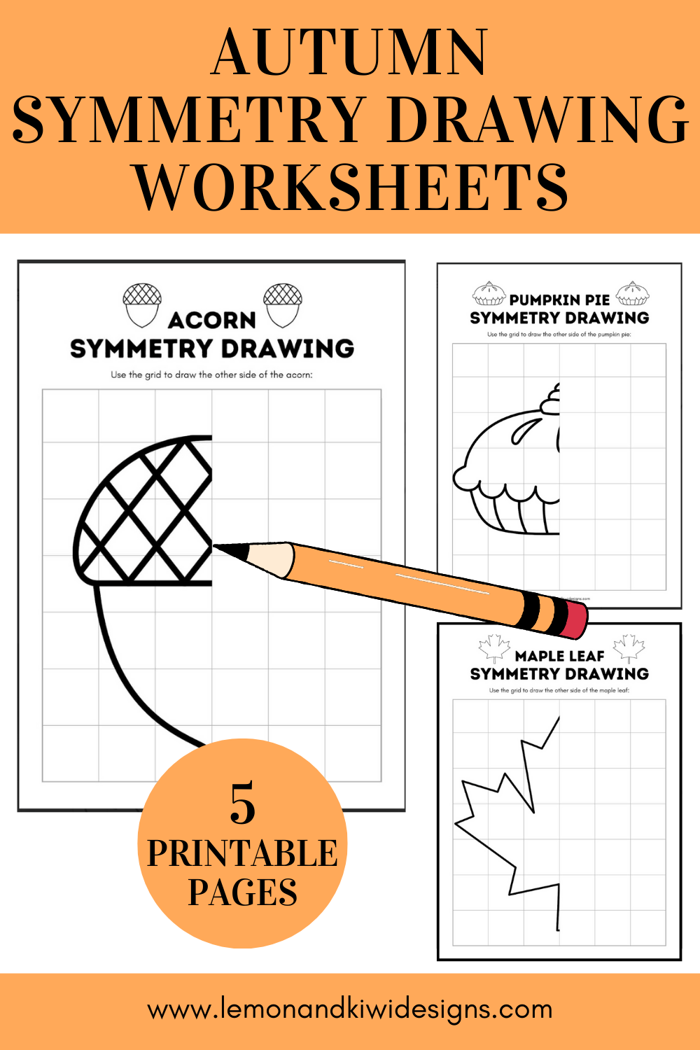 Printable Autumn Symmetry Drawing Worksheets