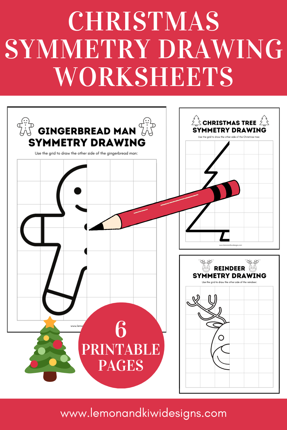 Printable Christmas Symmetry Drawing Worksheets