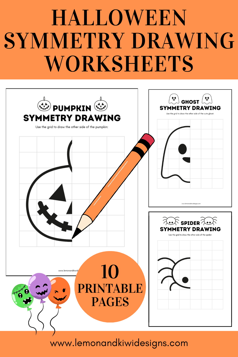 Printable Halloween Symmetry Drawing Worksheets