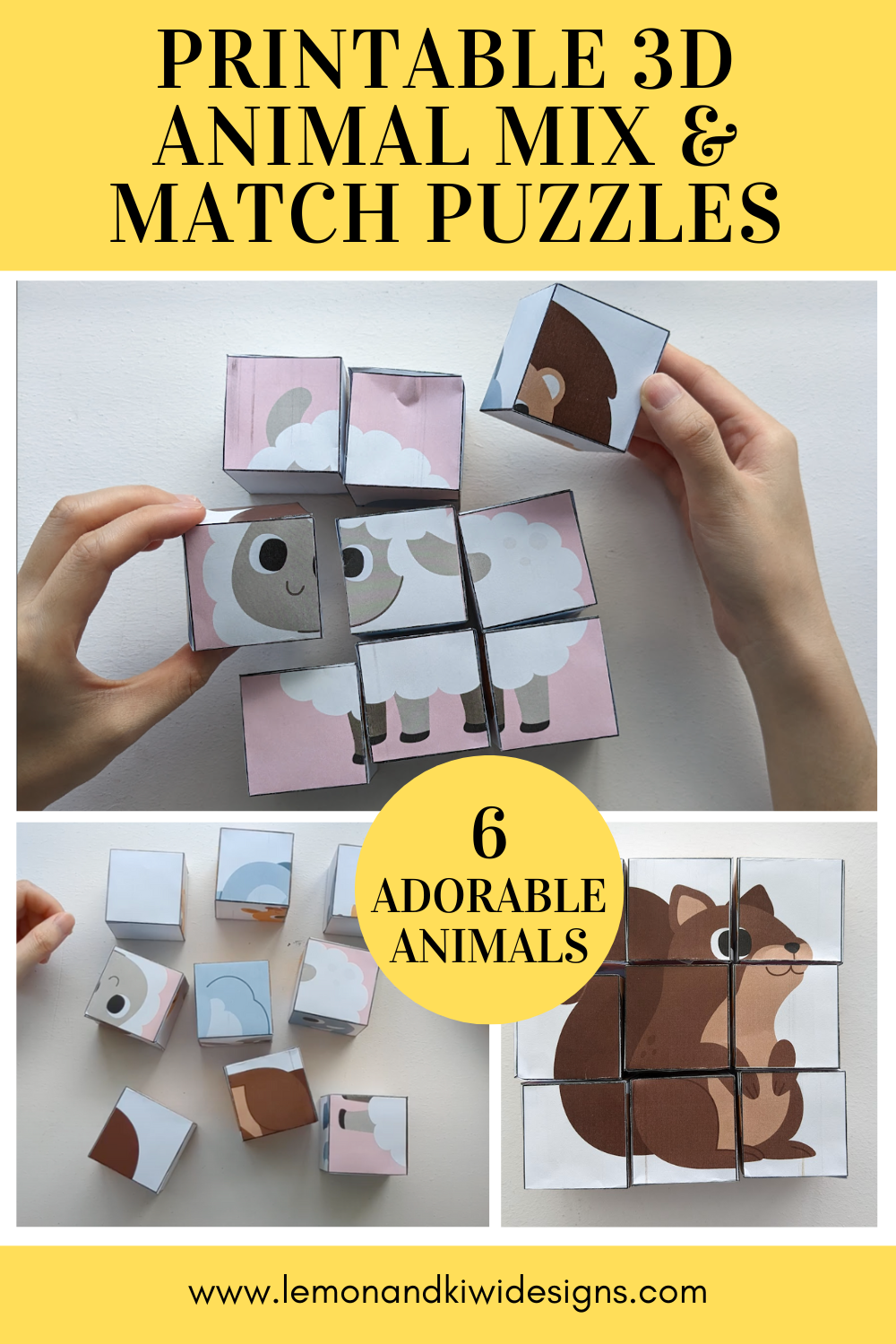 Printable 3D Animal Mix Match Puzzle Cubes