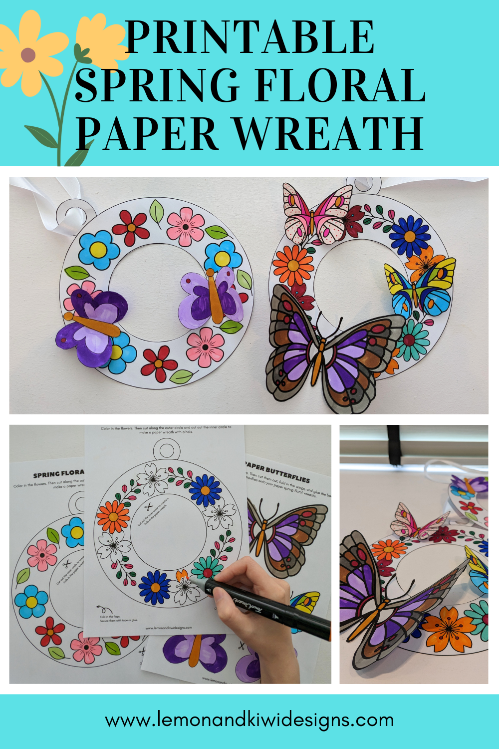 Spring Paper Flower Wreath DIY Printable Template