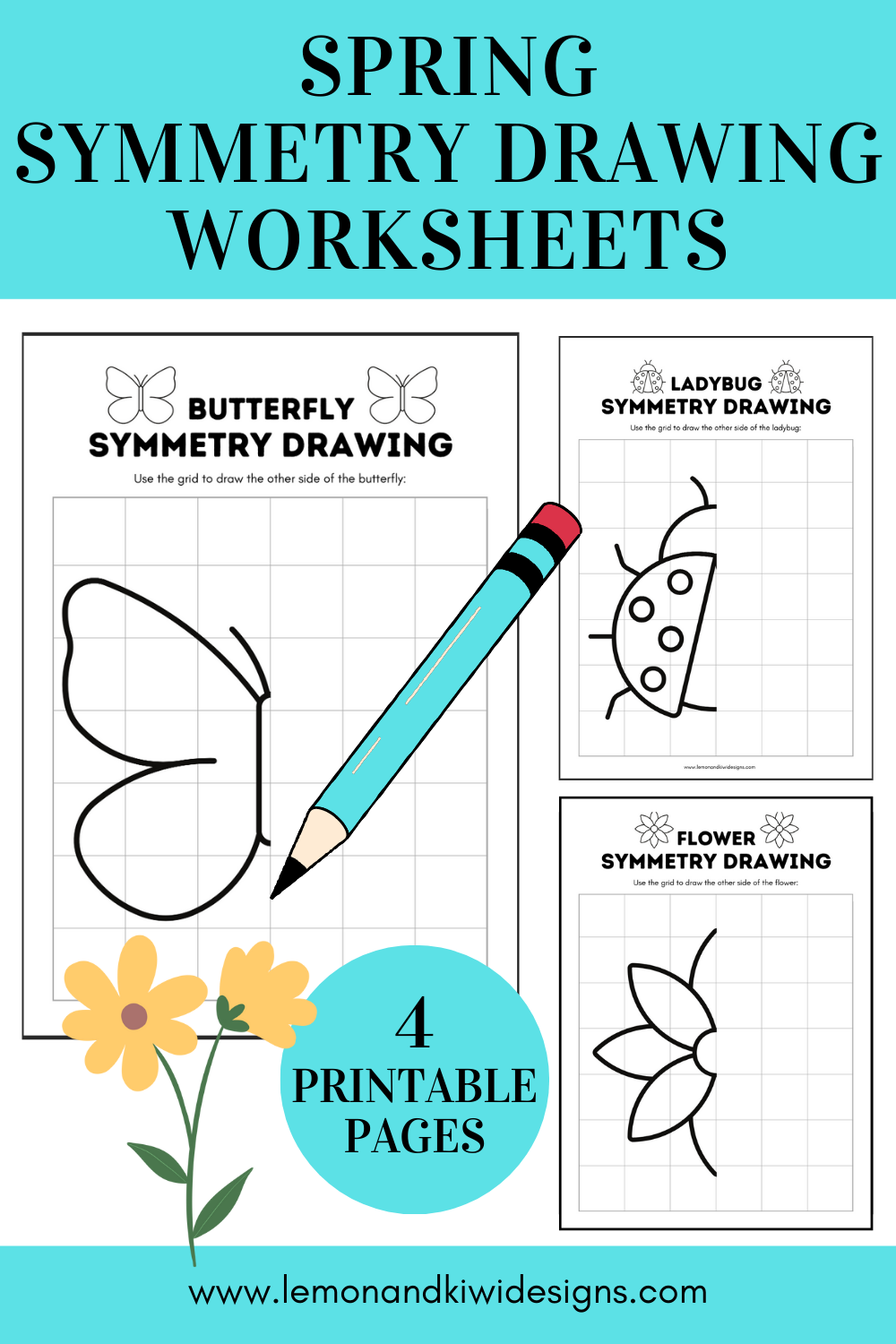 Printable Spring Symmetry Drawing Worksheets