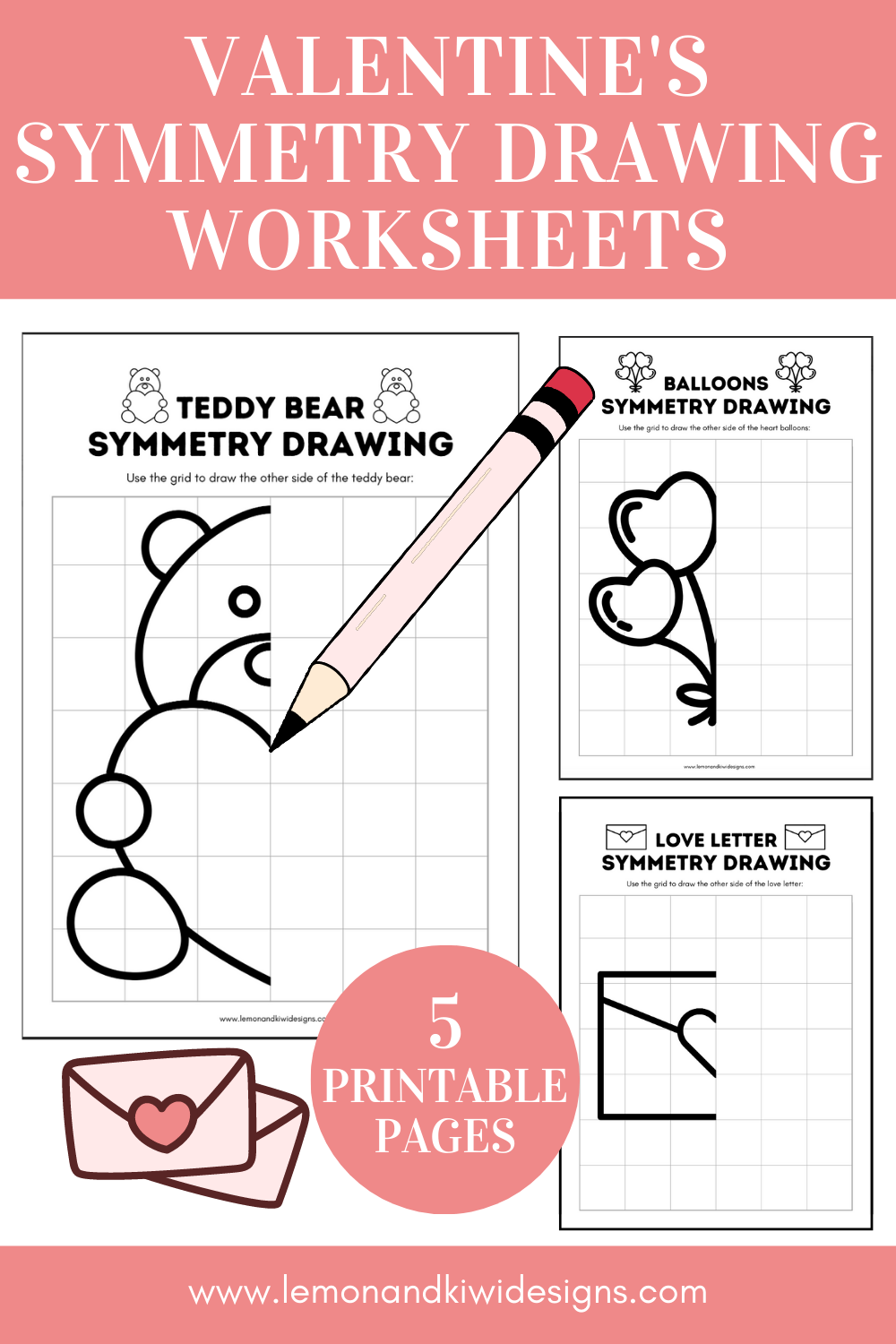 Printable Valentines Symmetry Drawing Worksheets