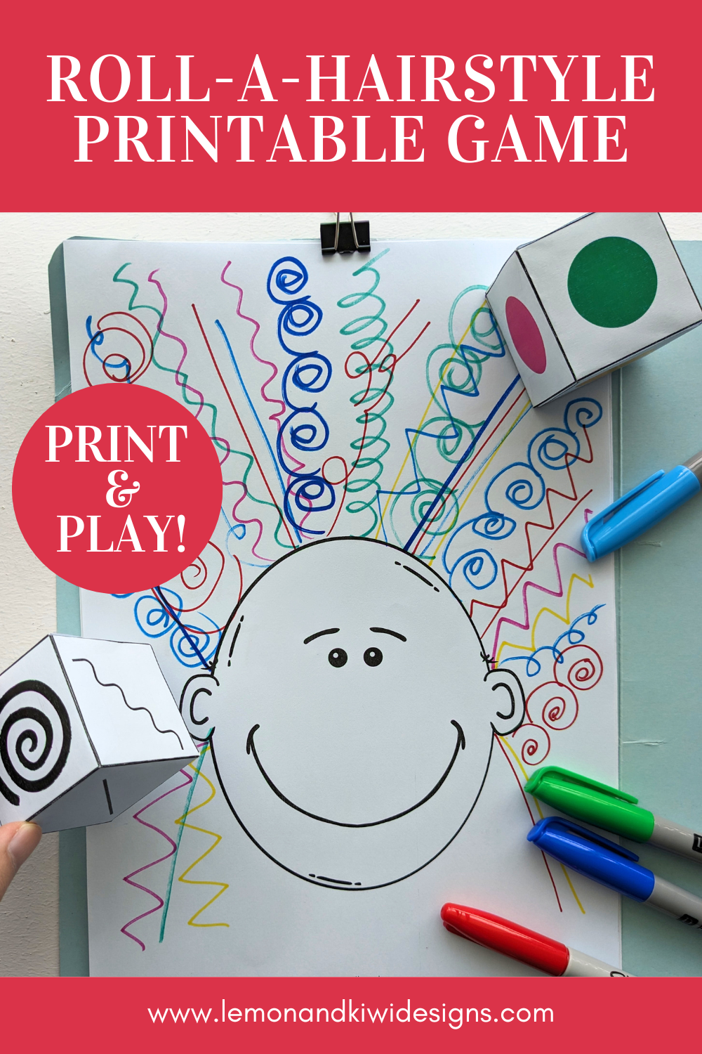 Roll a Hairstyle Printable Game for Pattern Recognition and Color Recognition